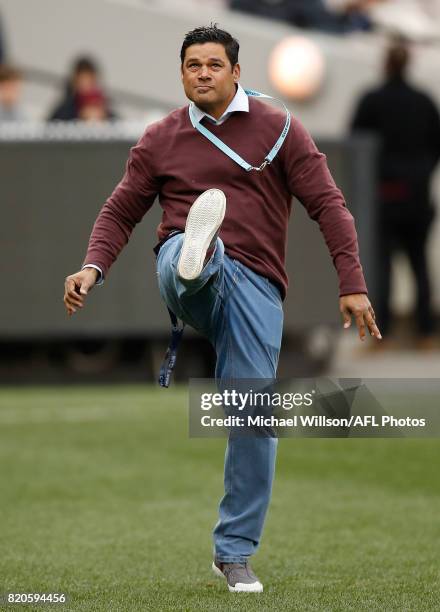 Jeff Farmer kicks the ball during the 2017 AFL round 18 match between the Melbourne Demons and the Port Adelaide Power at the Melbourne Cricket...