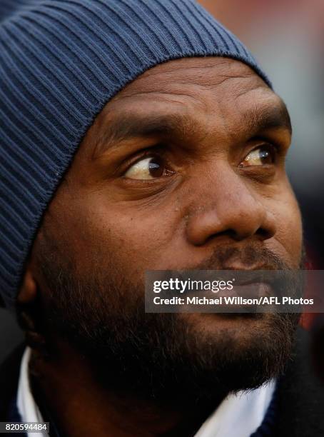 Liam Jurrah looks on during the 2017 AFL round 18 match between the Melbourne Demons and the Port Adelaide Power at the Melbourne Cricket Ground on...