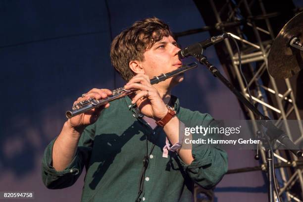 Leland Whitty of the band BadBadNotGood performs at FYF Festival on July 21, 2017 in Los Angeles, California.