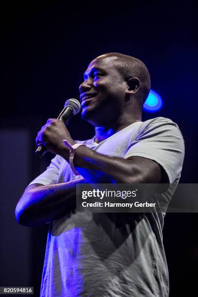 Hannibal Buress performs stand up comedy at FYF Festival on July 21, 2017 in Los Angeles, California.