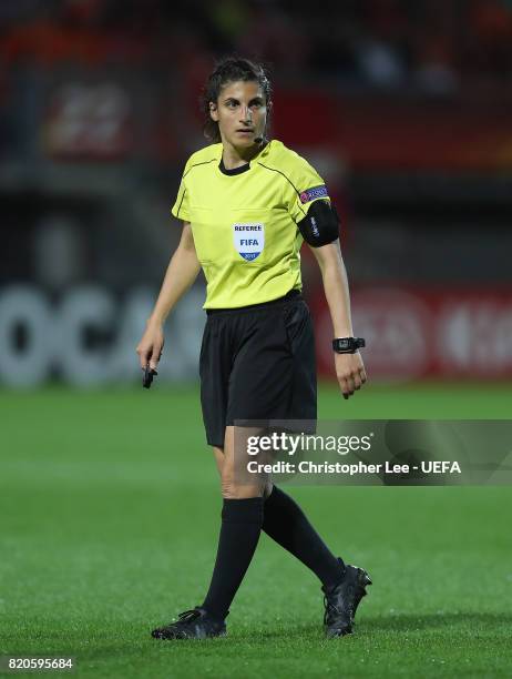 Referee Riem Hussein of Germany during the UEFA Women's Euro 2017 Group A match between Netherlands and Denmark at Sparta Stadion on July 20, 2017 in...