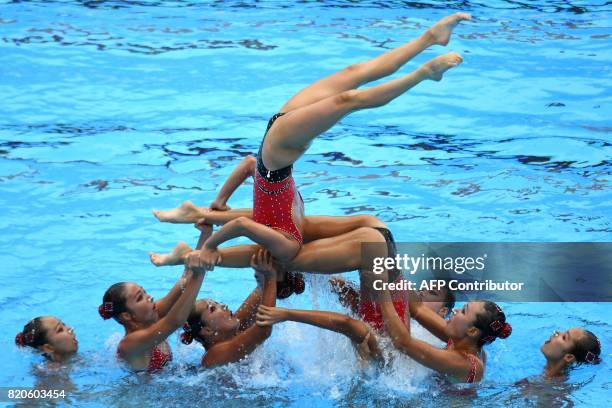 Team People's Republic of Korea competes in the Women's Free Combination Final during the synchronised swimming competition at the 2017 FINA World...