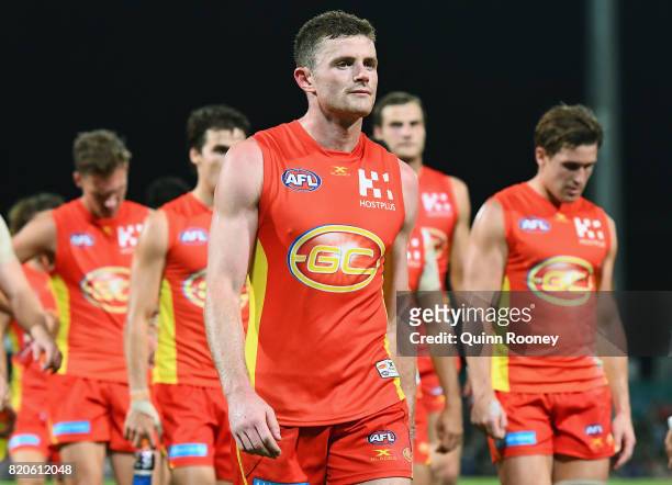 Pearce Hanley of the Suns looks dejected after losing the round 18 AFL match between the Western Bulldogs and the Gold Coast Suns at Cazaly's Stadium...