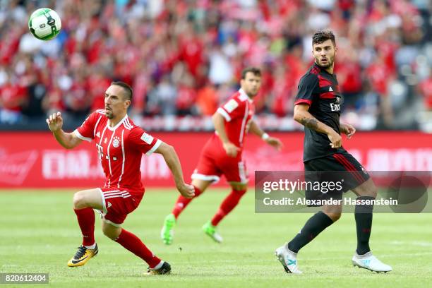 Franck Ribery of Muenchen battles for the ball with Gustavo Gomez of Milan during the International Champions Cup Shenzen 2017 match between Bayern...