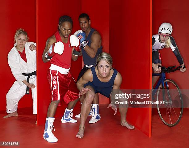 Summer Games Preview: Team USA Ronda Rousey , Rau'shee Warren , Demetrius Andrade , Marci Van Dusen , and Sarah Hammer are photographed for Sports...