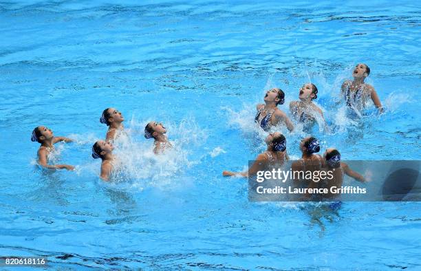 China compete during the Synchronised Swimming Free Combination final on day nine of the Budapest 2017 FINA World Championships on July 22, 2017 in...