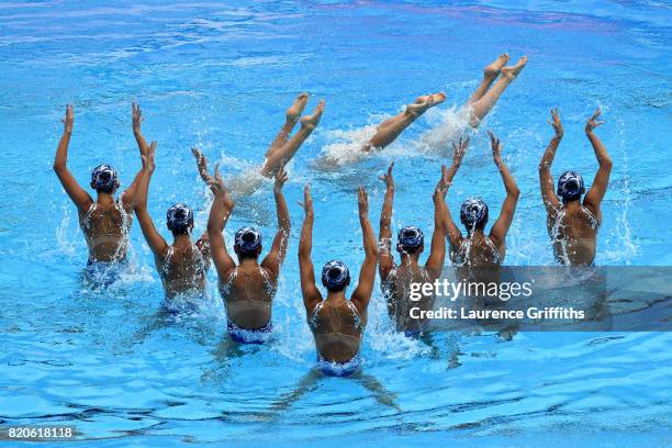 China compete during the Synchronised Swimming Free Combination final on day nine of the Budapest 2017 FINA World Championships on July 22, 2017 in...