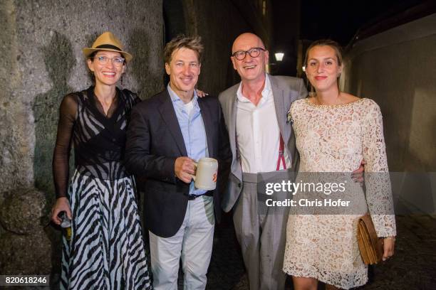 Tobias Moretti with his wife Julia and Peter Lohmeyer with Leonie Seifert attend the 'Jedermann' premiere celebration during the Salzburg Festival...