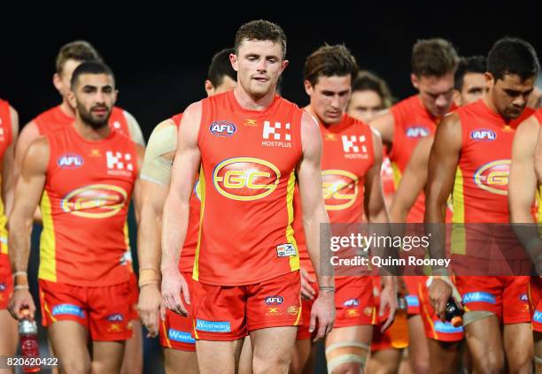 Pearce Hanley of the Suns looks dejected after losing the round 18 AFL match between the Western Bulldogs and the Gold Coast Suns at Cazaly's Stadium...