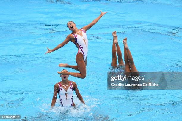 Japan compete during the Synchronised Swimming Free Combination final on day nine of the Budapest 2017 FINA World Championships on July 22, 2017 in...