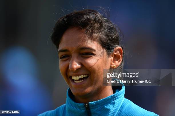 Harmanpreet Kaur of India smiles during the England v India: Final - ICC Women's World Cup 2017: Previews at Lord's Cricket Ground on July 22, 2017...