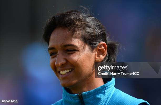 Harmanpreet Kaur of India smiles during the England v India: Final - ICC Women's World Cup 2017: Previews at Lord's Cricket Ground on July 22, 2017...