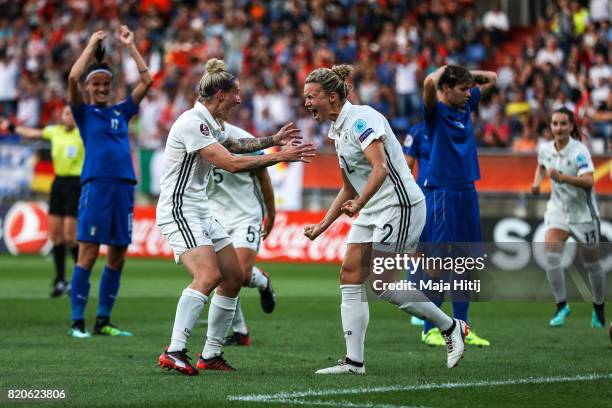 Josephine Henning of Germany celebrates with Anja Mittag after scoring her sides first goal during the UEFA Women's Euro 2017 at Koning Willem II...