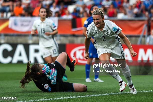Josephine Henning of Germany celebrates after scoring her sides first goal during the UEFA Women's Euro 2017 at Koning Willem II Stadium on July 21,...