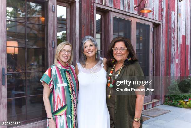Valerie Steele, Joan Hornig and Fern Mallis attend Hamptons Event to Celebrate FIT at The Hornig Residence on July 21, 2017 in Water Mill, New York.