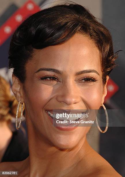 Paula Patton arrives at theWorld Premiere of "Swing Vote" at the El Capitan Theatre on July 24, 2008 in Hollywood, California.