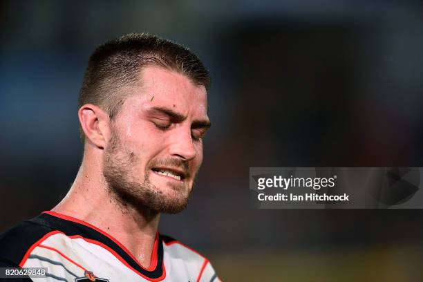 Kieran Foran of the Warriors looks dejected after losing the round 20 NRL match between the North Queensland Cowboys and the New Zealand Warriors at...