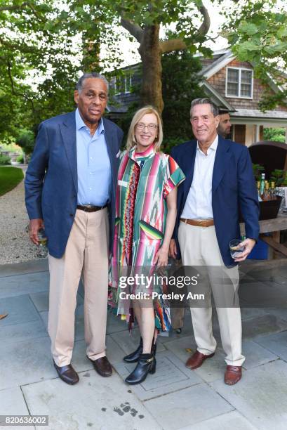 Carl McCall, Valerie Steele and Michael Steinberg attend Hamptons Event to Celebrate FIT at The Hornig Residence on July 21, 2017 in Water Mill, New...