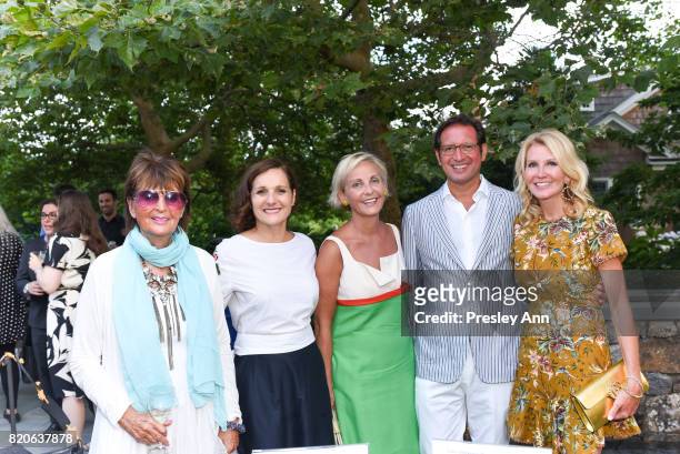 Beverly Camhe, Heather Verran, Sharon Jacob, Othon Prounis and Kathy Prounis attend Hamptons Event to Celebrate FIT at The Hornig Residence on July...