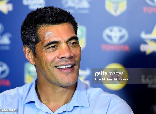 Warriors coach Stephen Kearney looks on at the post match media conference at the end of the round 20 NRL match between the North Queensland Cowboys...