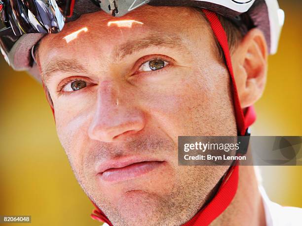 Jens Voigt of Germany and Team CSC prepares for the start of stage nineteen of the 2008 Tour de France from Roanne to Montlucon on July 25, 2008 in...