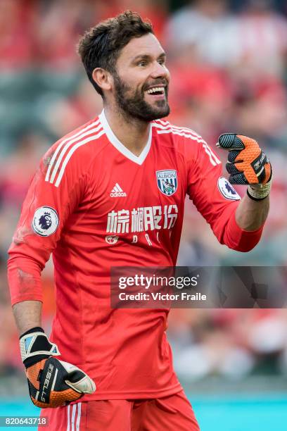 West Bromwich Albion goalkeeper Ben Foster reacts during the Premier League Asia Trophy match between West Brom and Crystal Palace at Hong Kong...