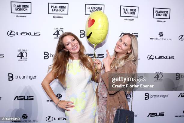 Mara Bergmann and Tiana Pongs attend the Breuninger after party during Platform Fashion July 2017 at Areal Boehler on July 21, 2017 in Duesseldorf,...