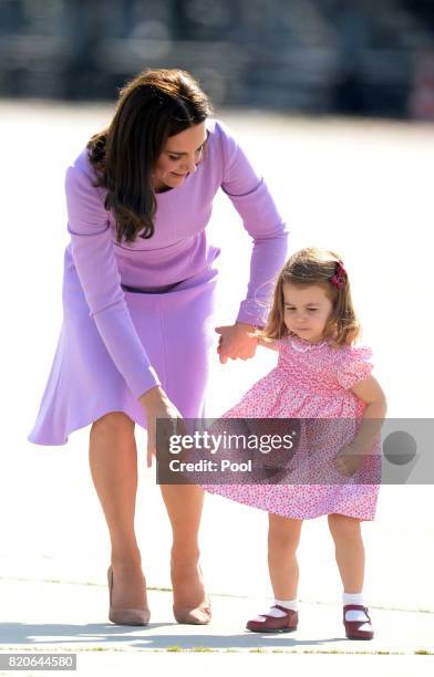 Catherine, Duchess of Cambridge and Princess Charlotte of Cambridge depart from Hamburg airport on the last day of their official visit to Poland and...