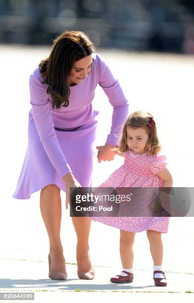Catherine, Duchess of Cambridge and Princess Charlotte of Cambridge depart from Hamburg airport on the last day of their official visit to Poland and...