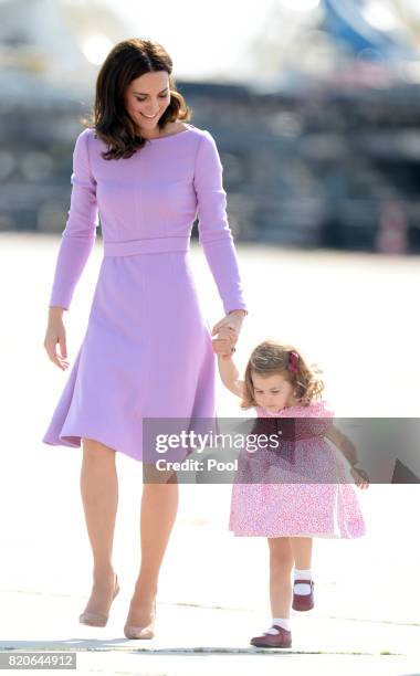 Catherine, Duchess of Cambridge and Princess Charlotte of Cambridge depart from Hamburg airport on the last day of their official visit to Poland and...