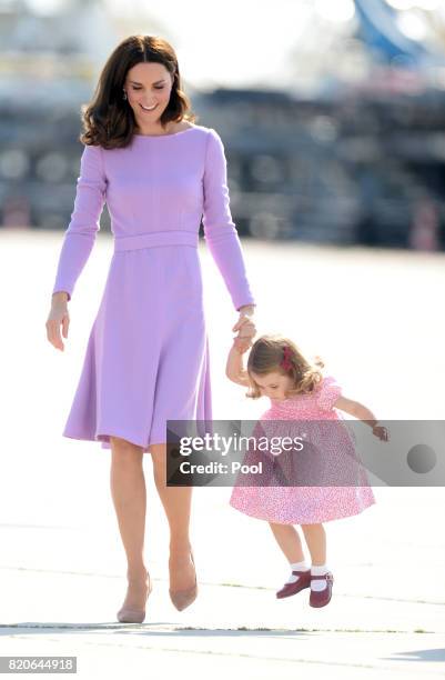 Catherine, Duchess of Cambridge and Princess Charlotte of Cambridge depart from Hamburg airport on the last day of their official visit to Poland and...