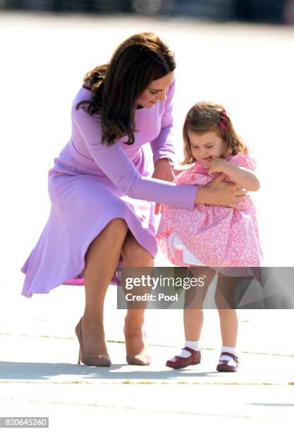 Catherine, Duchess of Cambridge and Princess Charlotte of Cambridge depart from Hamburg airport on the last day of their official visit to Poland and...