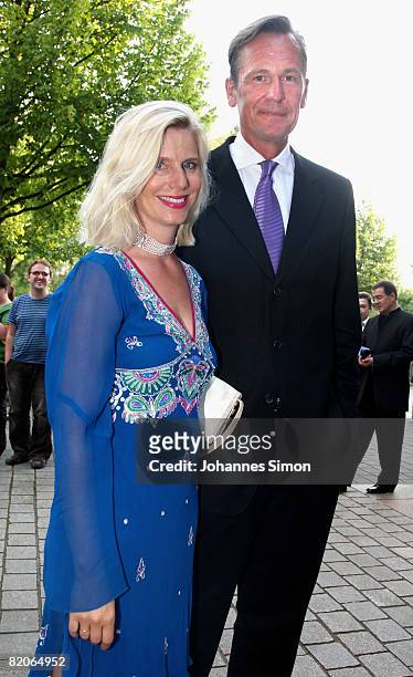 Ulrike Doepfner and Mathias Doepfner arrive for the 'Parsifal' premiere of the Richard Wagner festival on July 25, 2008 in Bayreuth, Germany.