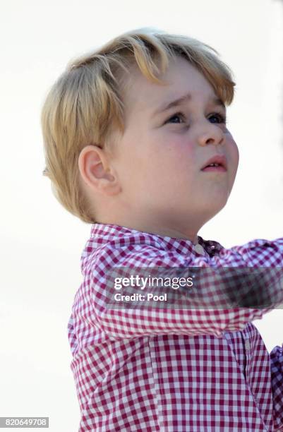 Prince George of Cambridge departs from Hamburg airport on the last day of their official visit to Poland and Germany on July 21, 2017 in Hamburg,...