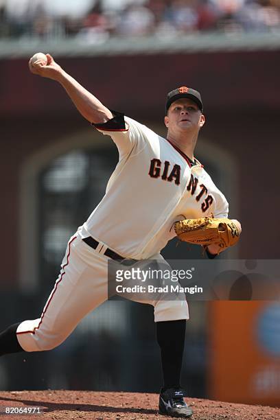 Matt Cain of the San Francisco Giants pitches during the game against the Washington Nationals at AT&T Park in San Francisco, California on July 24,...
