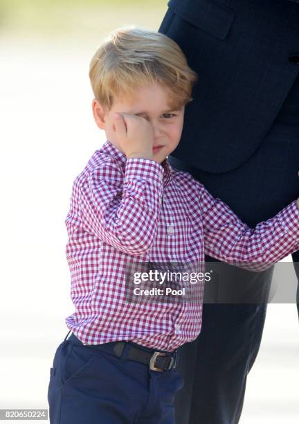 Prince George of Cambridge departs from Hamburg airport on the last day of their official visit to Poland and Germany on July 21, 2017 in Hamburg,...