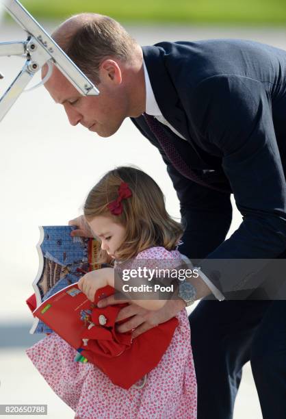 Princess Charlotte of Cambridge and Prince William, Duke of Cambridge depart from Hamburg airport on the last day of their official visit to Poland...