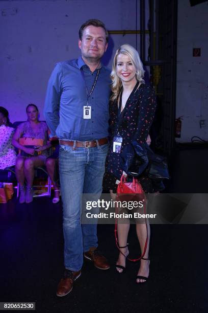 Patric and Dany Gellenbeck attends the Breuninger show during Platform Fashion July 2017 at Areal Boehler on July 21, 2017 in Duesseldorf, Germany.