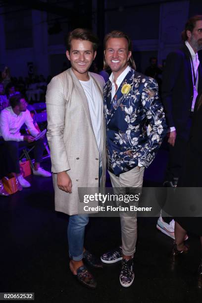 Luca Bazzanella and Sandro Rath attend the Breuninger show during Platform Fashion July 2017 at Areal Boehler on July 21, 2017 in Duesseldorf,...