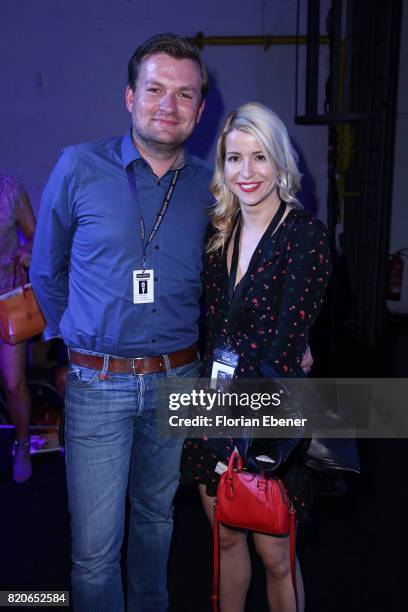 Patric and Dany Gellenbeck attends the Breuninger show during Platform Fashion July 2017 at Areal Boehler on July 21, 2017 in Duesseldorf, Germany.