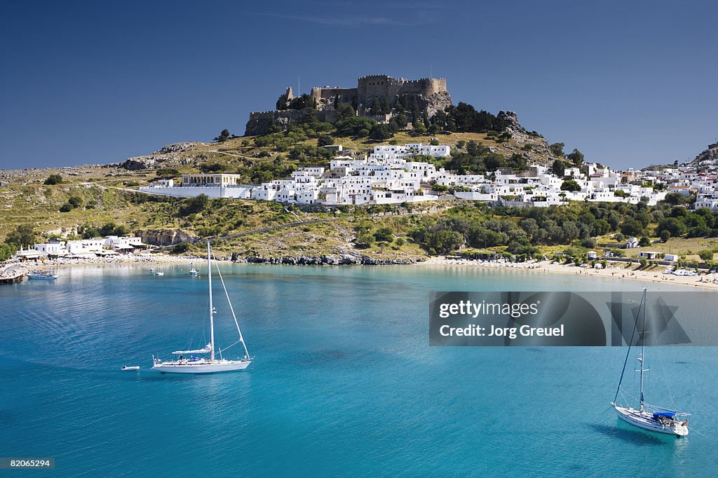 Lindos with beach + Acropolis