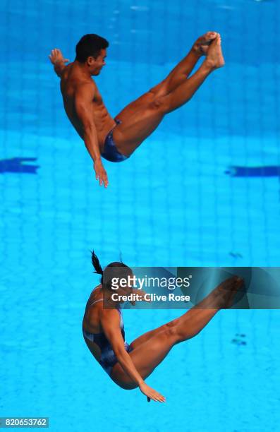 Tammy Takagi and Ian Matos of Brazil compete during the Mixed 3M Synchro Springboard final on day nine of the Budapest 2017 FINA World Championships...