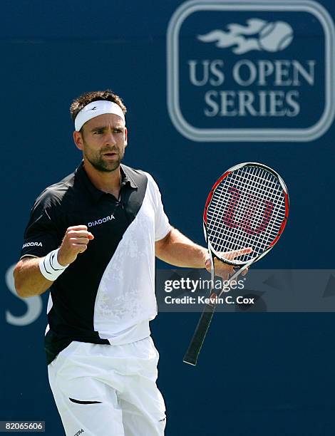 Nicolas Kiefer of Germany reacts after winning a point against James Blake of the United States during the Rogers Cup at the Rexall Centre at York...