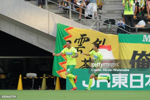 Joaquin Larrivey of JEF United Chiba celebrates scoring the opening goal during the J.League J2 match between JEF United Chiba and Zweigen Kanazawa...