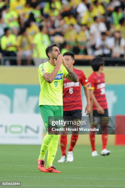 Joaquin Larrivey of JEF United Chiba celebrates scoring the opening goal during the J.League J2 match between JEF United Chiba and Zweigen Kanazawa...