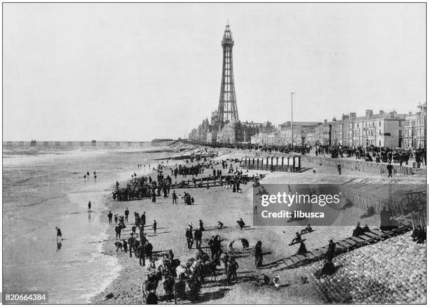 illustrations, cliparts, dessins animés et icônes de antique photographie des villes balnéaires de grande-bretagne et d’irlande : blackpool - blackpool