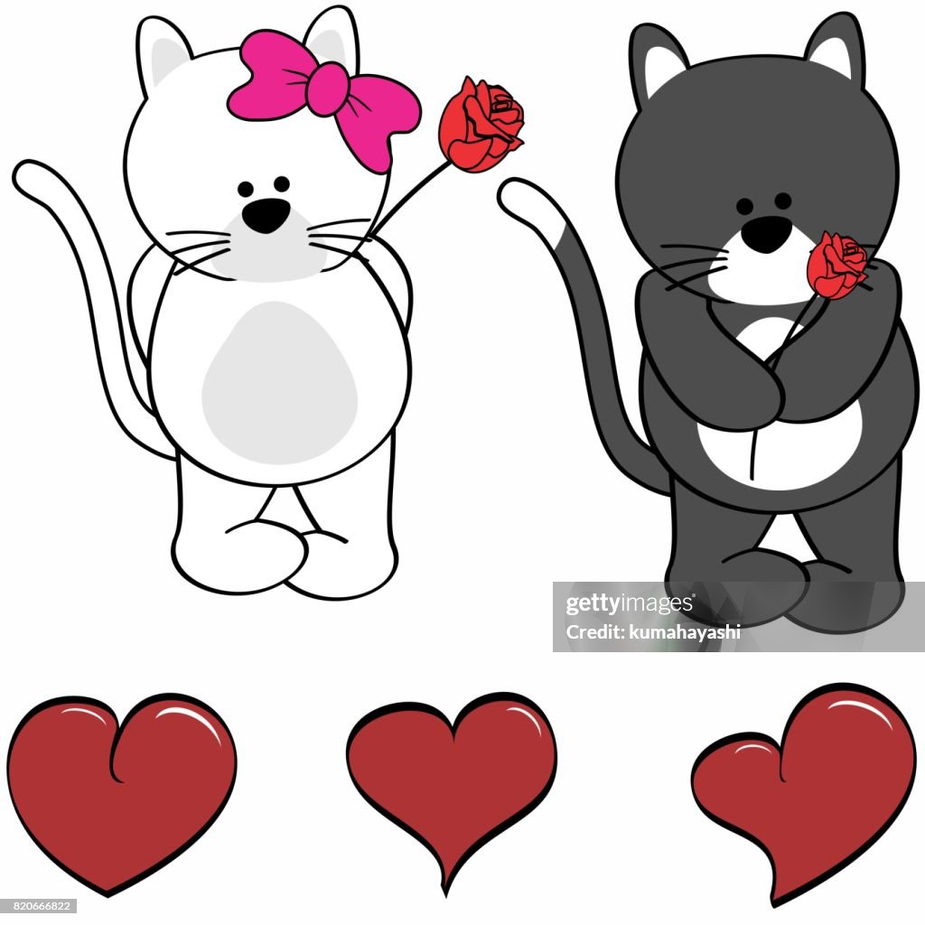 Cute Cat Cartoon Love Heart Set High-Res Vector Graphic - Getty Images
