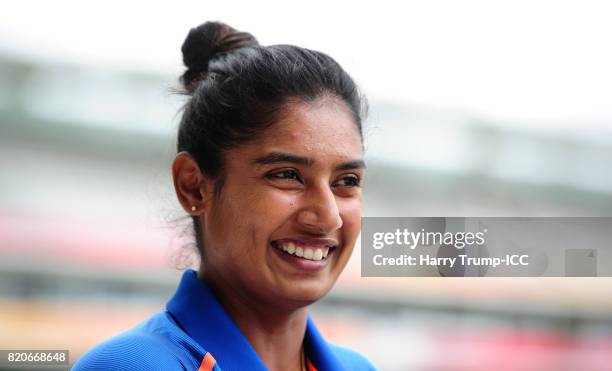 Mithali Raj, Captain of India looks on during the England v India: Final - ICC Women's World Cup 2017: Previews at Lord's Cricket Ground on July 22,...