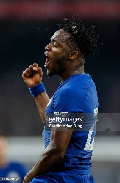 Michy Batshuayi of Chelsea celebrates after scoring during the Pre-Season Friendly match between Arsenal FC and Chelsea FC at Birds Nest on July 22,...