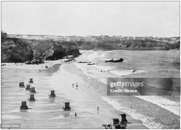 antique photograph of seaside towns of great britain and ireland: newquay - ireland landscape stock illustrations